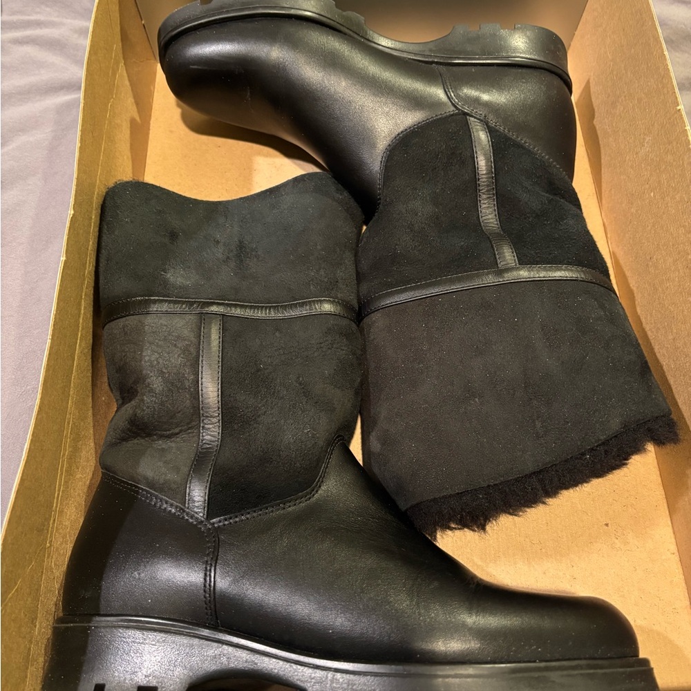 Designer Black Leather and Suede Boots.